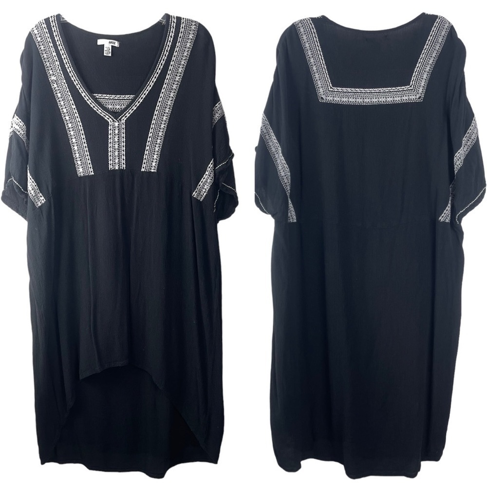 Amuse Society Black Crepe Hi Low Bathing Suit Cover Up w/ White Embroidery Sz Sm